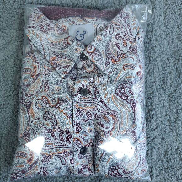 Kilburne & Finch Dress Shirt Mens Size XL White / Red Paisley Cotton Long Sleeve - Picture 14 of 14